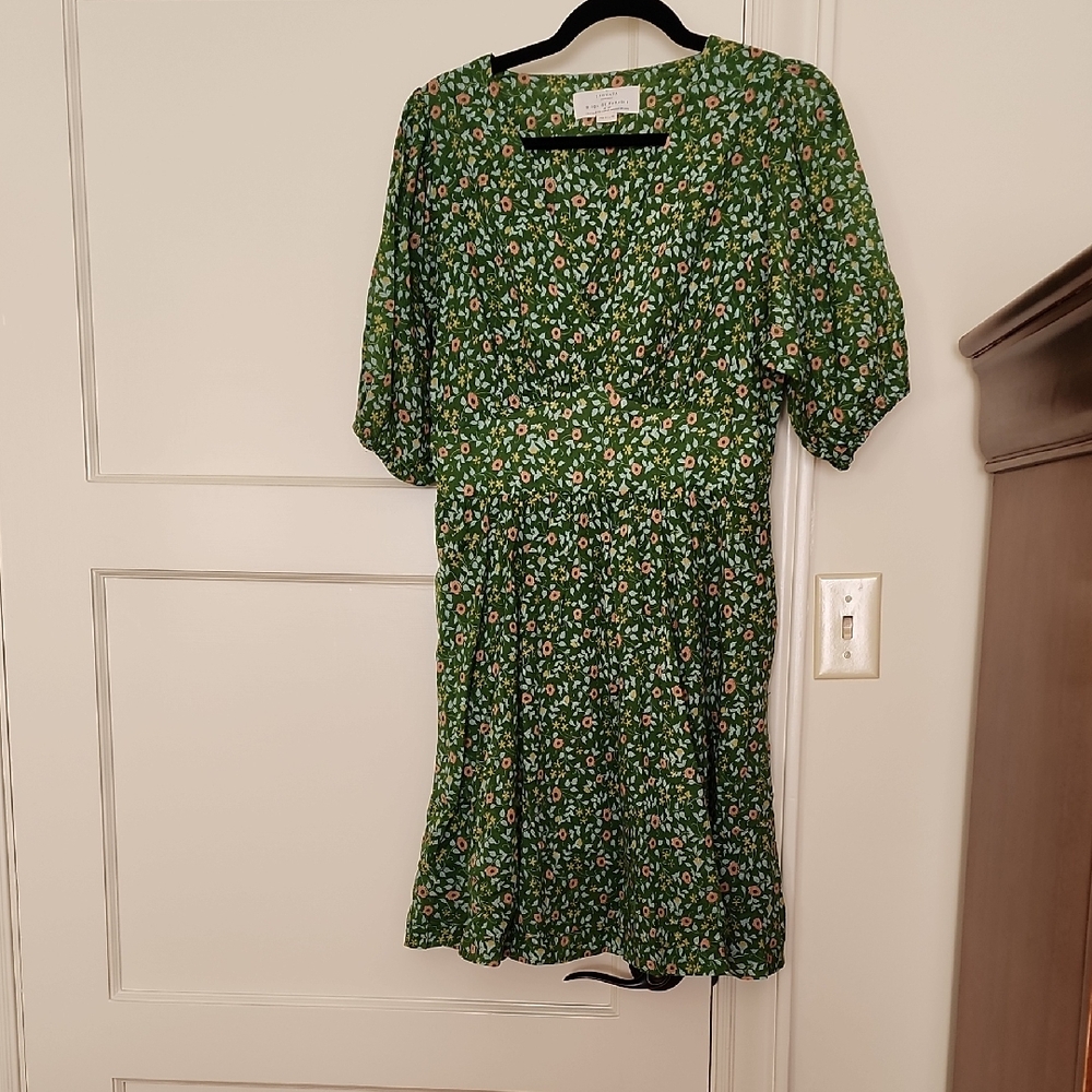 Trovata Green and White Puff Sleeve Sundress